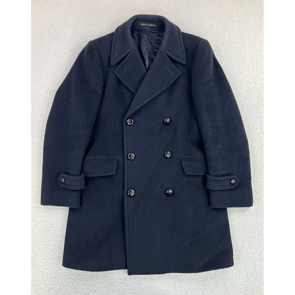 Vintage Austin Reed Pea Coat Mens 40 M Navy Blue Wool Cashmere Made In England